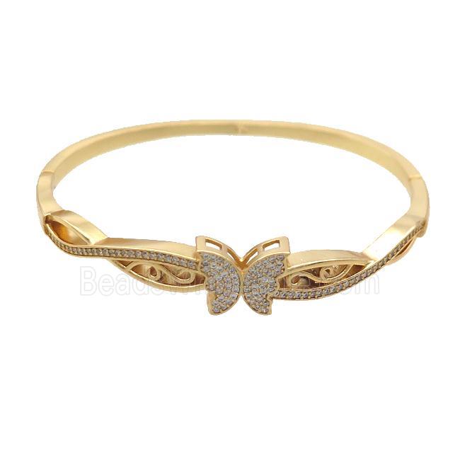 Copper Bangle Pave Zircon Butterfly Gold Plated