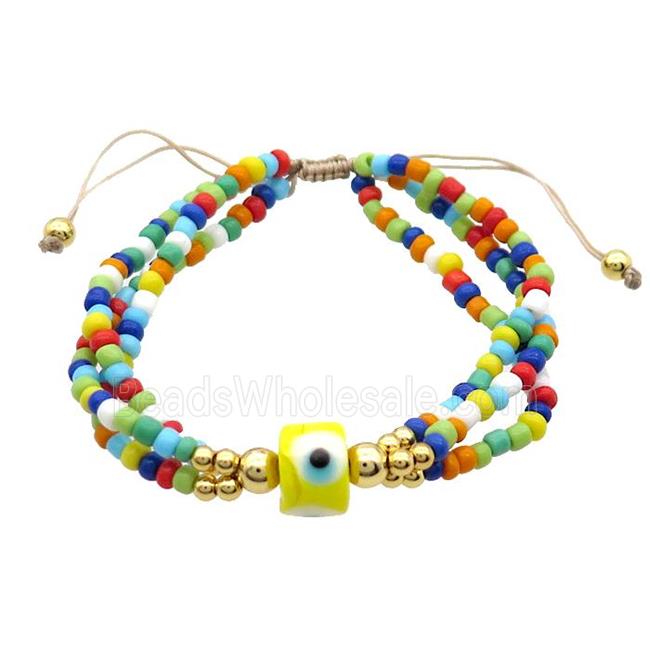 Seed Glass Bracelet Multicolor Lampwork Evil Eye Adjustable