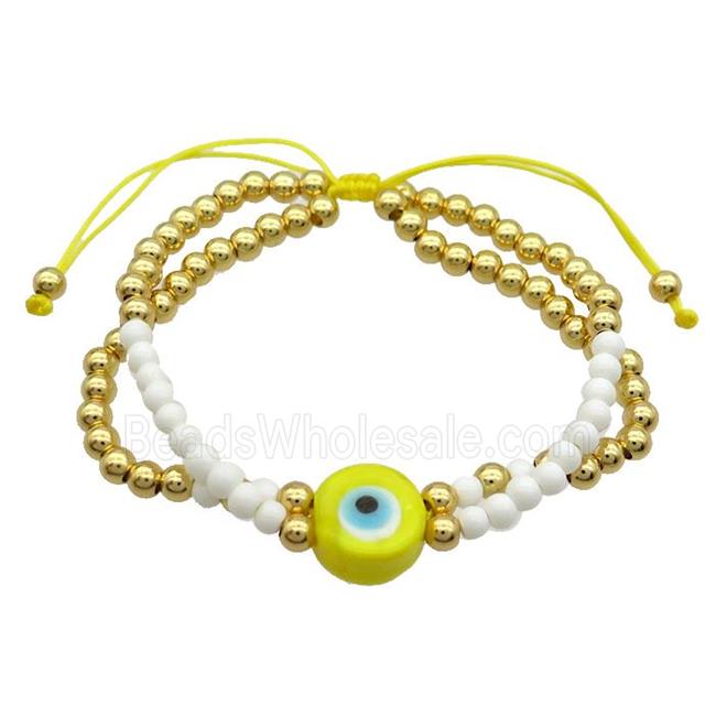 Copper Bracelet With Seed Glass Evil Eye Adjustable Gold Plated