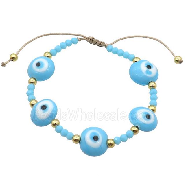 Blue Lampwork Bracelet Evil Eye Copper Adjustable