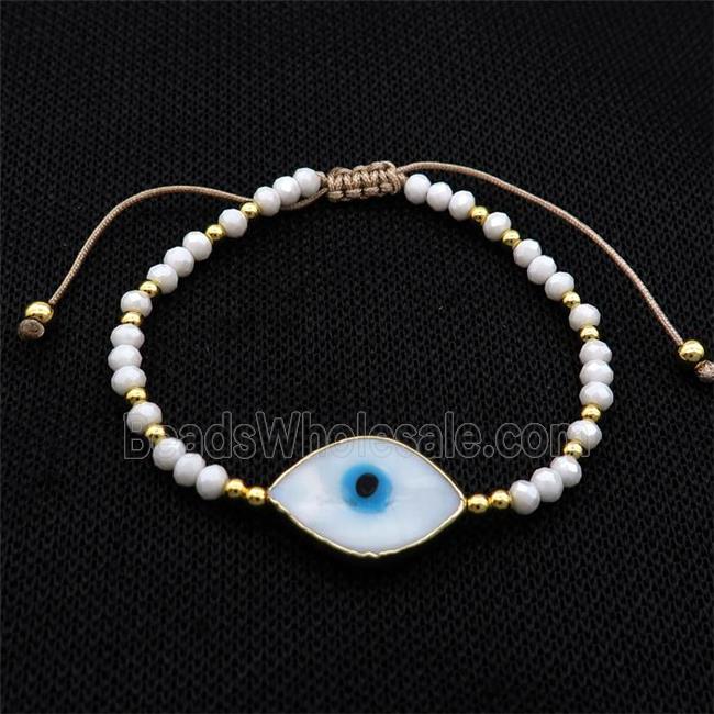 White Crystal Glass Bracelet Evil Eye Adjustable