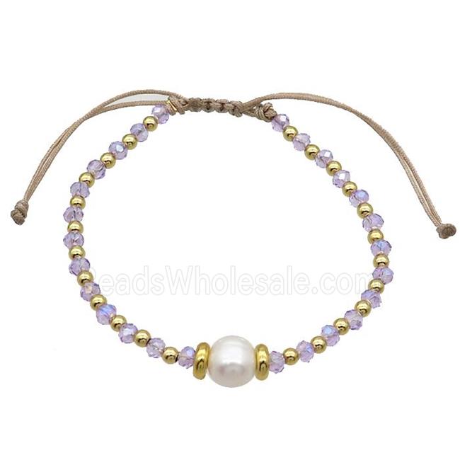 Purple Crystal Glass Bracelet Pearl Adjustable