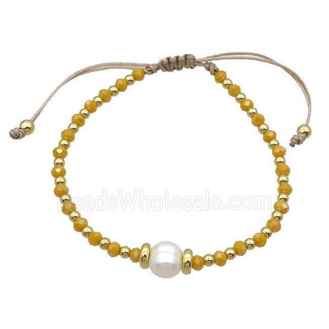 Golden Crystal Glass Bracelet Pearl Adjustable