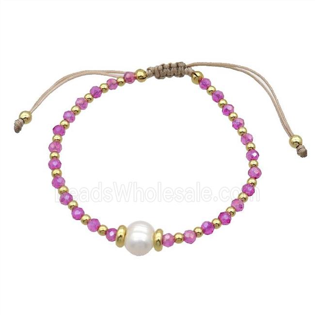 Hotpink Crystal Glass Bracelet Pearl Adjustable
