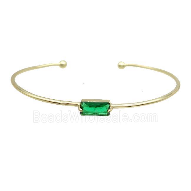 Copper Bangle Pave Green Crystal Glass Gold Plated