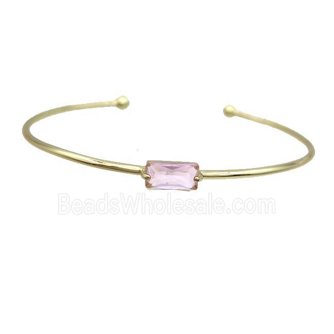 Copper Bangle Pave Pink Crystal Glass Gold Plated