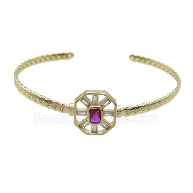 Copper Bangle Pave Hotpink Crystal Glass Gold Plated