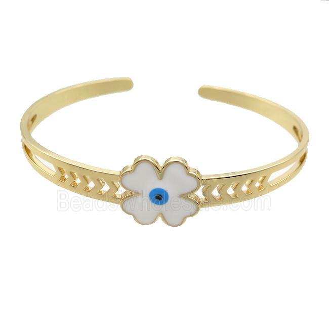 Copper Bangle Clover White Enamel Gold Plated