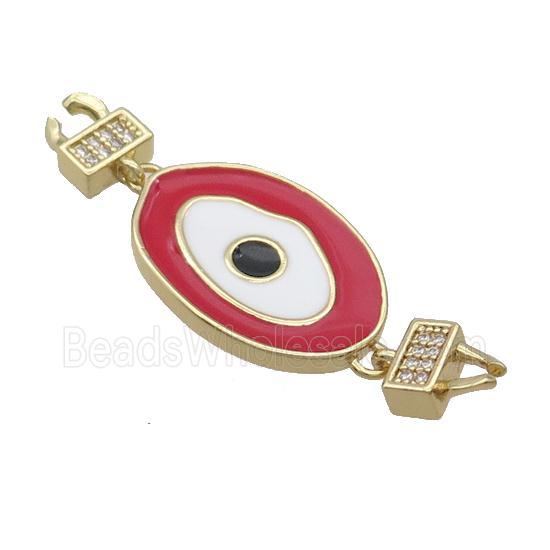 Copper Connectore Pave Zircon Red Enamel Eye Gold Plated