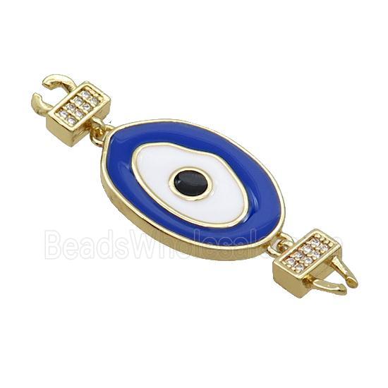 Copper Connectore Pave Zircon Blue Enamel Eye Gold Plated
