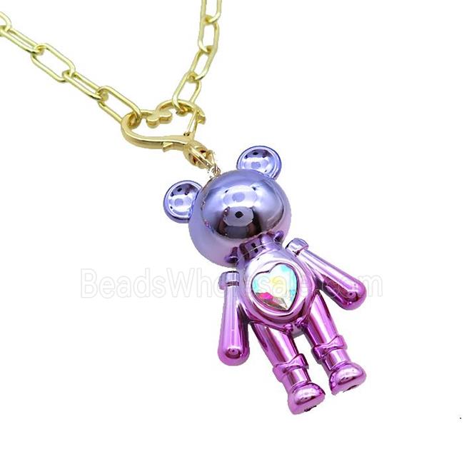 Copper Necklace With Lacquered Bear Gold Plated