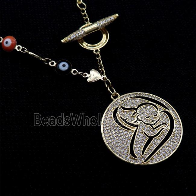 Copper Necklace MOM Pave Zircon Pearl Gold Plated