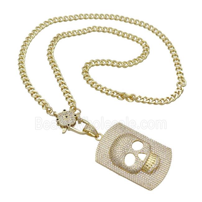 Copper Necklace Skull Pave Zircon Gold Plated