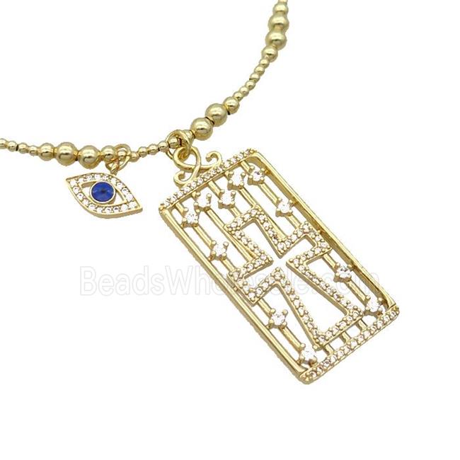 Copper Necklace Rectangle Card Pave Zircon Eye Gold Plated