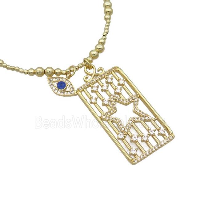 Copper Necklace Rectangle Card Pave Zircon Eye Gold Plated