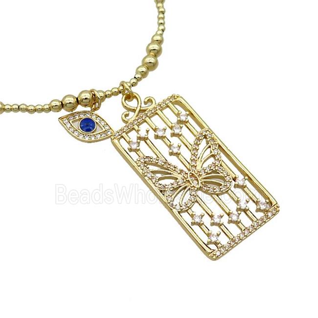 Copper Necklace Rectangle Card Pave Zircon Eye Gold Plated