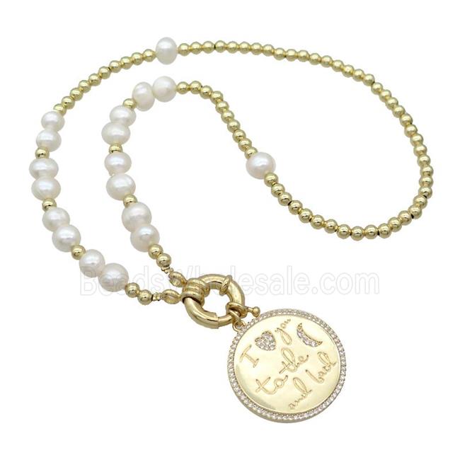 Copper Necklace LOVE Circle Pave Zircon Eye Pearl Gold Plated