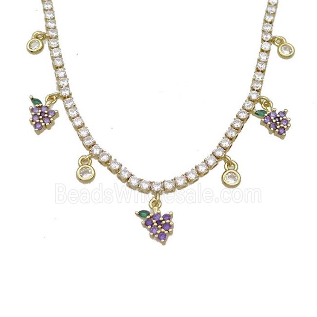 Copper Necklace Pave Crystal Glass Grape Gold Plated