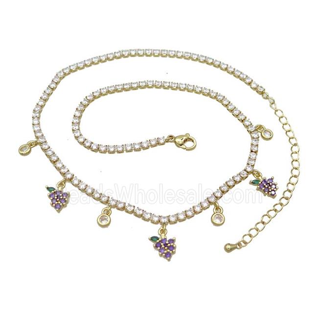 Copper Necklace Pave Crystal Glass Grape Gold Plated