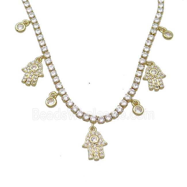 Copper Necklace Pave Crystal Glass Hamsahand Gold Plated
