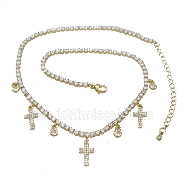Copper Necklace Pave Crystal Glass Cross Gold Plated