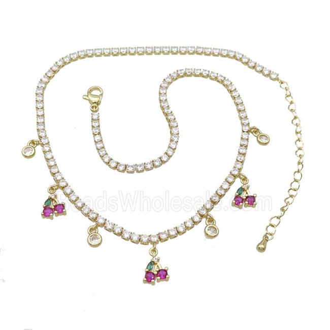 Copper Necklace Pave Crystal Glass Strawberry Gold Plated