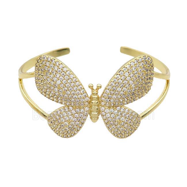 Copper Butterfly Bangle Pave Zircon Gold Plated