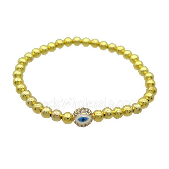 Copper Bracelet White Enamel Evil Eye Pave Zircon Stretchy Gold Plated