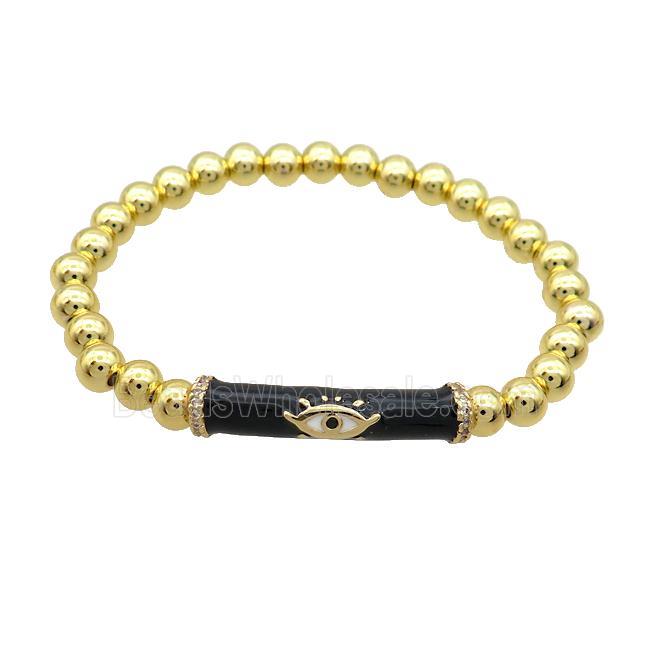 Copper Bracelet Black Enamel Evil Eye Pave Zircon Stretchy Gold Plated