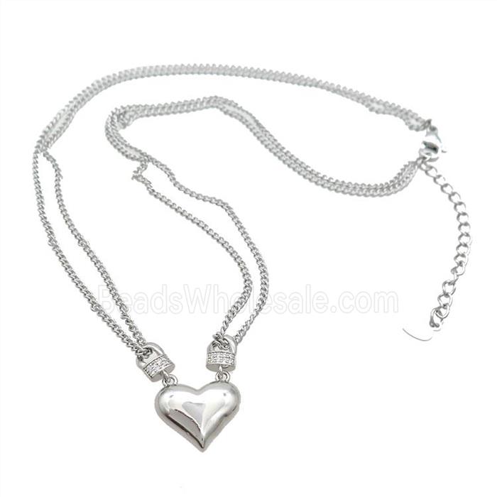 Copper Necklaces Pave Zircon Heart Platinum Plated