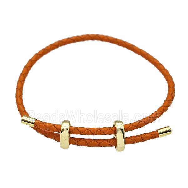 Orange PU Leather Bracelet Adjustable
