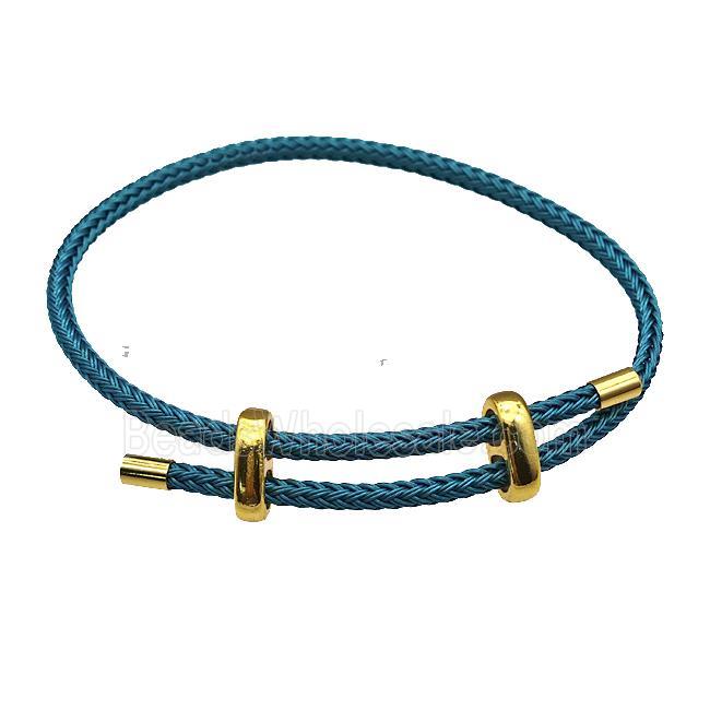 Teal Tiger Tail Steel Bracelet Adjustable