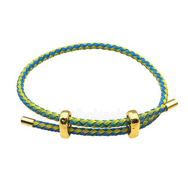 Blue Yellow Tiger Tail Steel Bracelet, adjustable