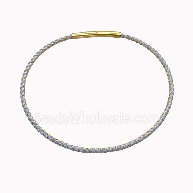 Gray Nylon Cord Bracelet With Stainless Steel Clasp