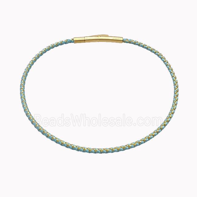 Lt.green Nylon Cord Bracelet With Stainless Steel Clasp