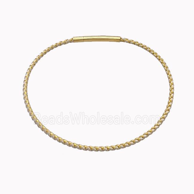 Beige Nylon Cord Bracelet With Stainless Steel Clasp