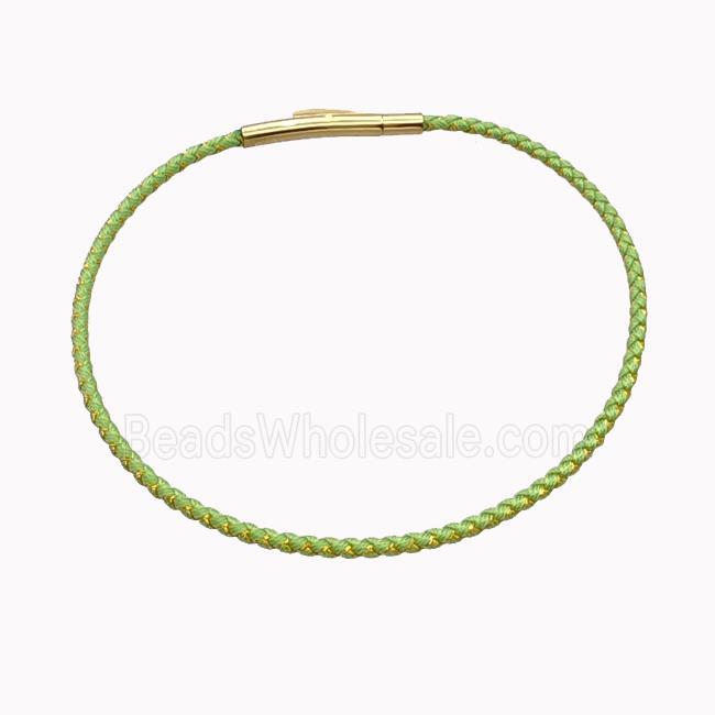 Green Nylon Cord Bracelet With Stainless Steel Clasp