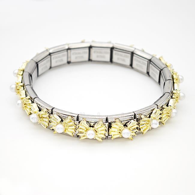 Stainless Steel Module Bracelet Pave Pearlized Resin
