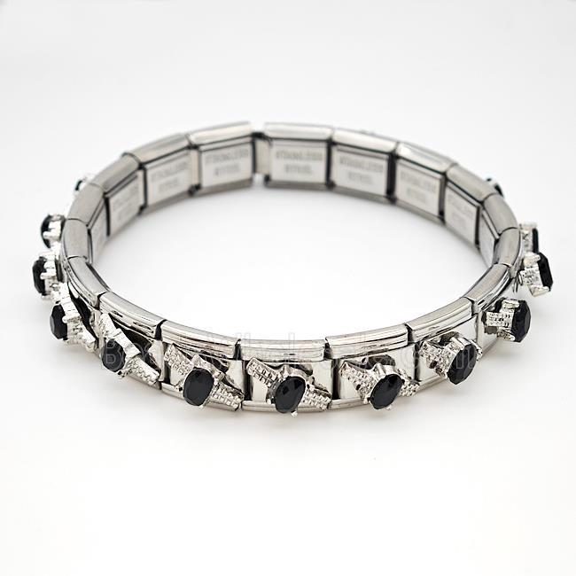 Stainless Steel Module Bracelet Pave Black Crystal Glass
