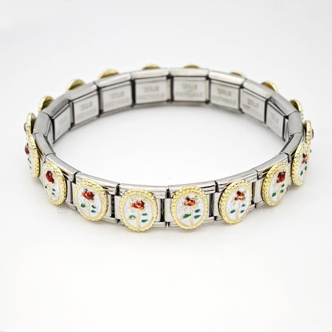 Stainless Steel Module Bracelet Flower Enamel