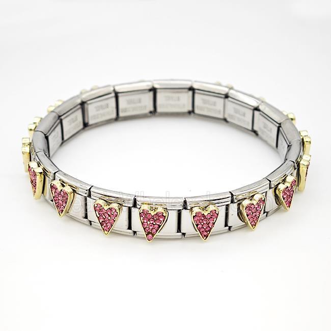 Stainless Steel Module Bracelet Heart Pave Rhinestone