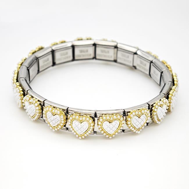 Stainless Steel Module Bracelet Heart Pave Pearlized Resin