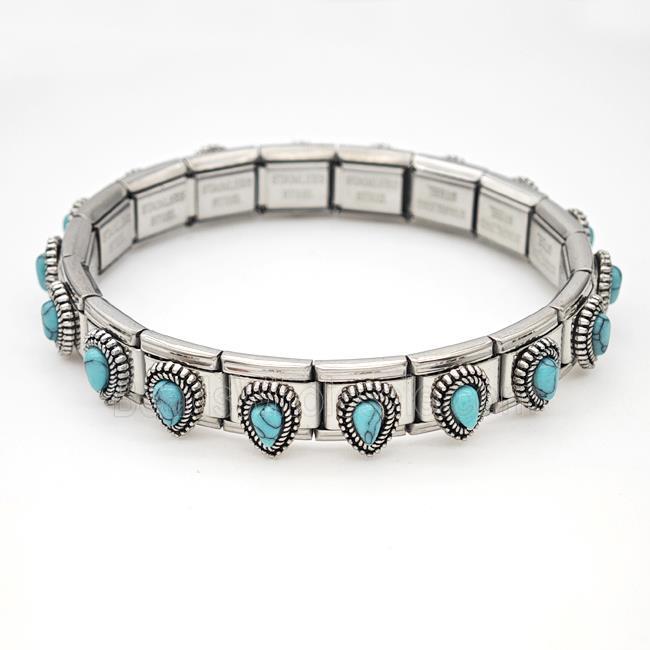 Stainless Steel Module Bracelet Teardrop Pave Blue Howlite