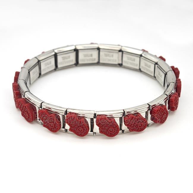 Stainless Steel Module Bracelet Hamsahand Red