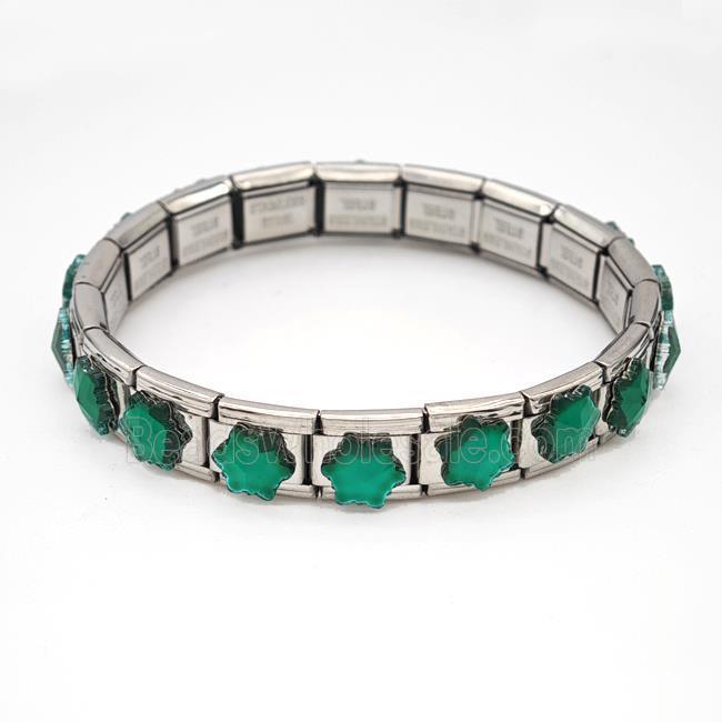 Stainless Steel Module Bracelet Flower Green