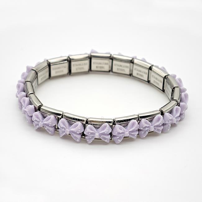 Raw Stainless Steel Module Bracelet Pave Resin Bow