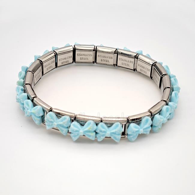 Raw Stainless Steel Module Bracelet Pave Resin Bow