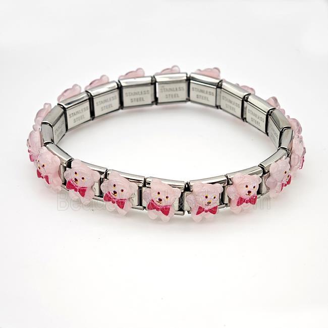 Raw Stainless Steel Module Bracelet Pave Resin Bear