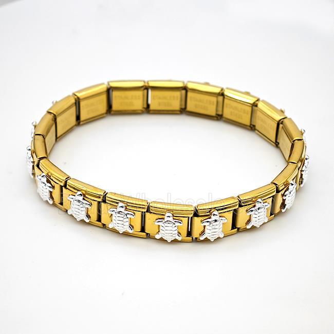 Stainless Steel Module Bracelet Pave Alloy Tortoise Gold Plated