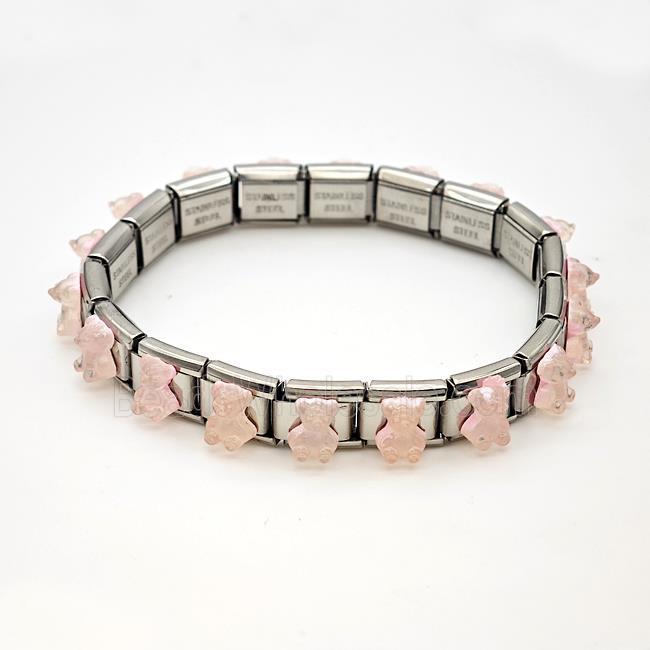 Raw Stainless Steel Module Bracelet Pave Resin Bear